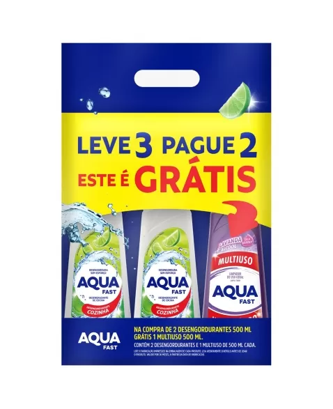 PACK AQUAFAST DESENGORDURANTE 2 UNIDADES GRÁTIS MULTIUSO 1 UNIDADE 500ML CADA