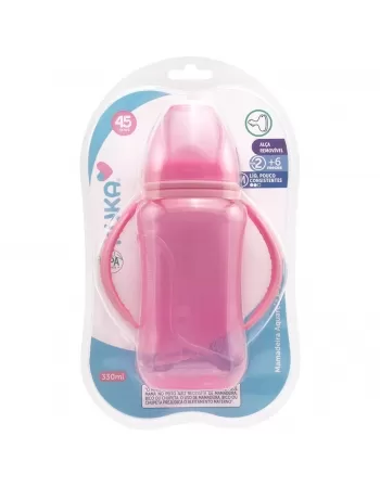 MAMADEIRA AQUARELA BIG KUKA BICO ORTONDÔNTICO Nº2 MAIORES 6 MESES ROSA COM ALÇA 330ML (1402)