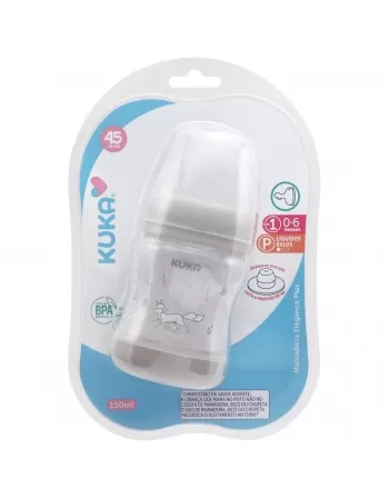 MAMADEIRA ELEGANCE PLUS KUKA BICO ORTODÔNTICO Nº1 0-6 MESES CINZA 150ML (1808)