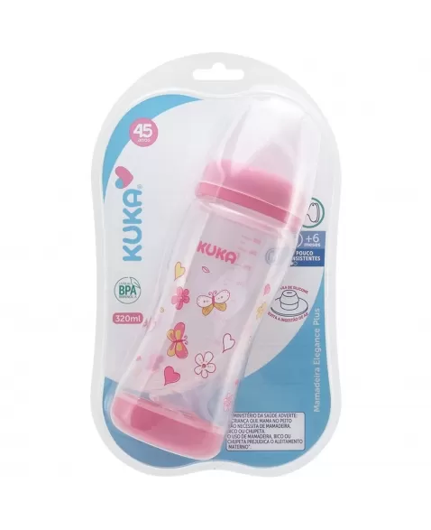 MAMADEIRA ELEGANCE PLUS KUKA BICO ORTODÔNTICO Nº2 MAIOR 6 MESES ROSA 320ML (1802)