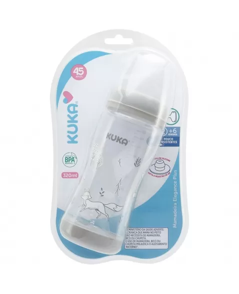 MAMADEIRA ELEGANCE PLUS KUKA BICO ORTODÔNTICO Nº2 MAIOR 6 MESES CINZA 320ML (1803)