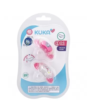 CHUPETA KUKA LUMINA NIGHT & DAY ORTODÔNTICO Nº1 0-6 MESES ROSA C/2 UNIDADES (2092)