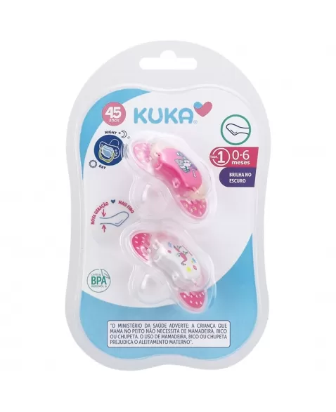 CHUPETA KUKA LUMINA NIGHT & DAY ORTODÔNTICO Nº1 0-6 MESES ROSA C/2 UNIDADES (2092)