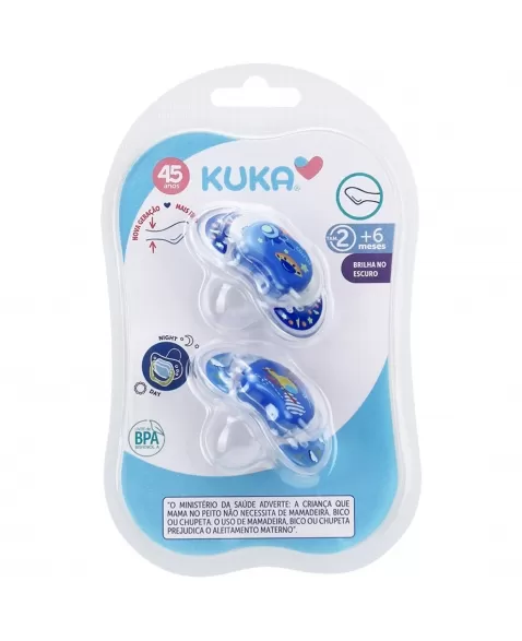 CHUPETA KUKA LUMINA NIGHT & DAY ORTODÔNTICO Nº2 MAIORES 6 MESES AZUL C/2 UNIDADES (2096)