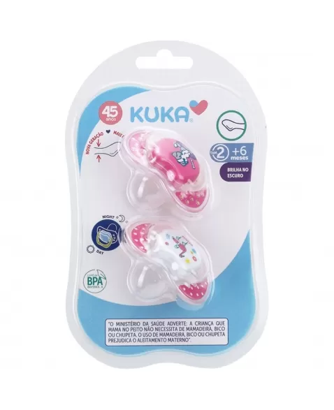 CHUPETA KUKA LUMINA NIGHT & DAY ORTODÔNTICO Nº2 MAIORES 6 MESES ROSA C/2 UNIDADES (2097)