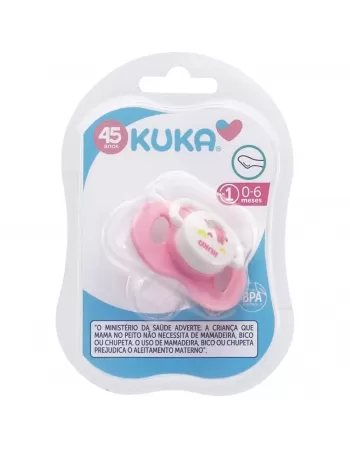 CHUPETA KUKA DECORADA PLUS ORTODÔNTICO Nº1 0-6 MESES 100% SILICONE ROSA E BRANCO C/1 UNIDADE (2467)