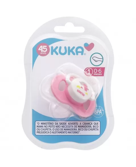 CHUPETA KUKA DECORADA PLUS ORTODÔNTICO Nº1 0-6 MESES 100% SILICONE ROSA E BRANCO C/1 UNIDADE (2467)