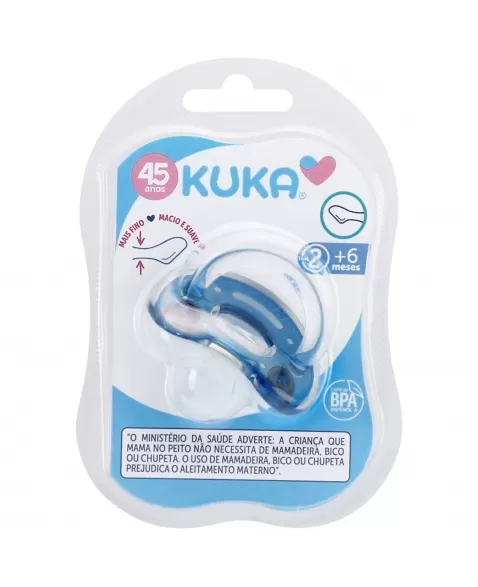CHUPETA KUKA ELEGANCE PLUS ORTODÔNTICO Nº2 MAIORES 6 MESES AZUL SILICONE MACIO C/1 UNIDADE (2916)