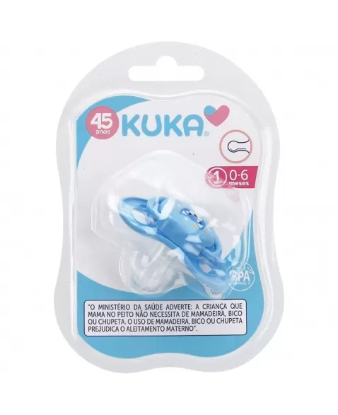 CHUPETA KUKA SMART POLIPROPILENO REDONDO Nº1 0-6 MESES 100% SILICONE AZUL C/1 UNIDADE (2321)