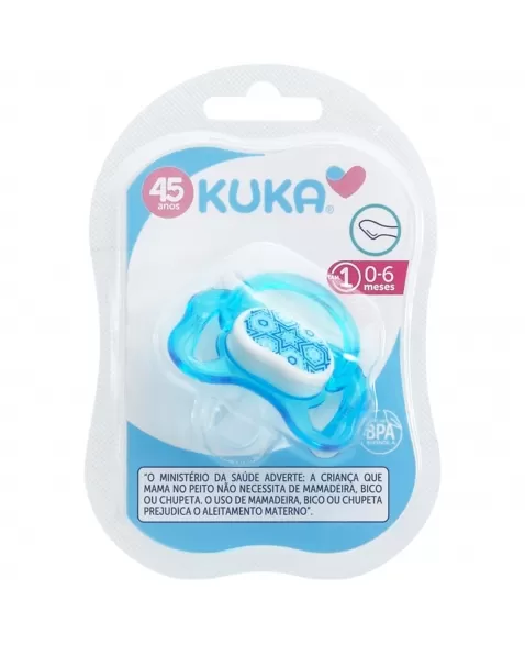CHUPETA KUKA DECORADA EM COPOLIESTER Nº1 0-6 MESES 100% SILICONE AZUL C/1 UNIDADE (2061)