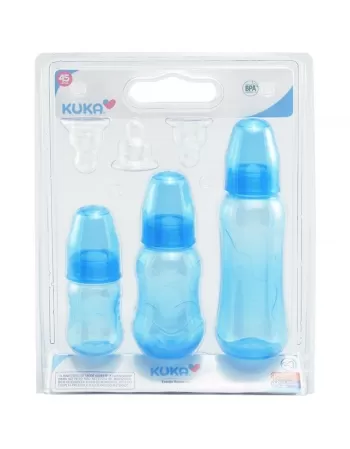 ESTOJO DE MAMADEIRAS AQUARELA KUKA ORTODÔNTICO AZUL C/3 UNIDADES 70/160/250 ML (3146)