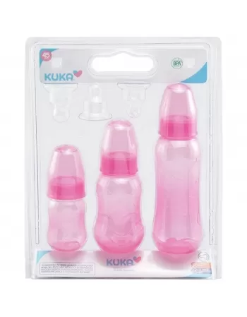 ESTOJO DE MAMADEIRAS AQUARELA KUKA ORTODÔNTICO ROSA C/3 UNIDADES 70/160/250 ML (3147)