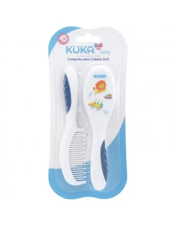 CONJUNTO PARA CABELOS SOFT KUKA PENTE + ESCOVA AZUL C/2 UNIDADES (7257)