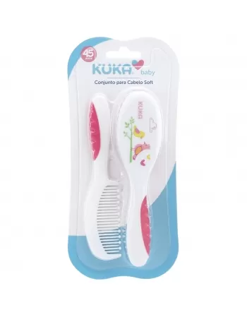 CONJUNTO PARA CABELOS SOFT KUKA PENTE + ESCOVA ROSA C/2 UNIDADES (7258)