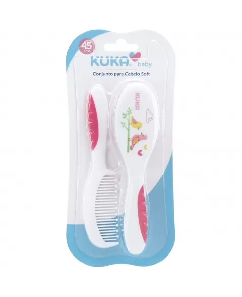 CONJUNTO PARA CABELOS SOFT KUKA PENTE + ESCOVA ROSA C/2 UNIDADES (7258)