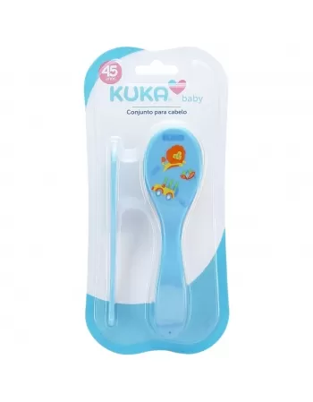 CONJUNTO PARA CABELOS KUKA PENTE + ESCOVA AZUL C/2 UNIDADES (7457)