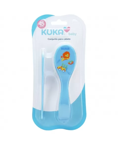 CONJUNTO PARA CABELOS KUKA PENTE + ESCOVA AZUL C/2 UNIDADES (7457)