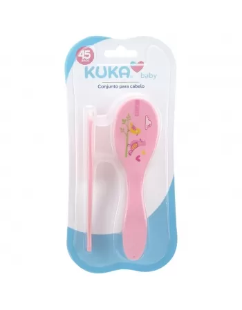 CONJUNTO PARA CABELOS KUKA PENTE + ESCOVA ROSA C/2 UNIDADES (7458)