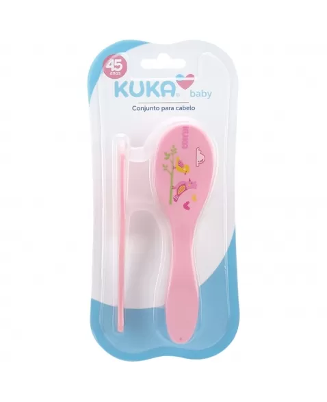 CONJUNTO PARA CABELOS KUKA PENTE + ESCOVA ROSA C/2 UNIDADES (7458)