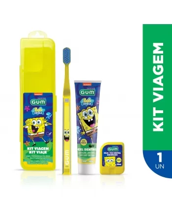 KIT VIAGEM INFANTIL BOB ESPONJA COM 1 ESCOVA, 1 FIO DENTAL E 1 GEL DENTAL G.U.M.