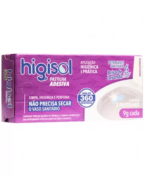 PASTILHA ADESIVA SANITÁRIA HIGISOL BRISA DE LAVANDA C/3 UNIDADES 9G CADA