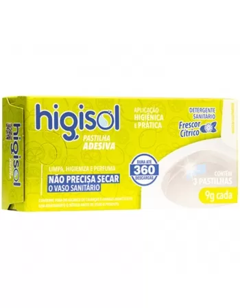 PASTILHA ADESIVA SANITÁRIA HIGISOL FRESCOR CÍTRICO C/3 UNIDADES 9G CADA