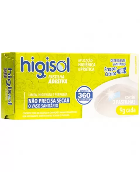 PASTILHA ADESIVA SANITÁRIA HIGISOL FRESCOR CÍTRICO C/3 UNIDADES 9G CADA