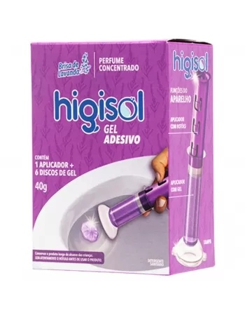 GEL ADESIVO SANITÁRIO HIGISOL BRISA DE LAVANDA C/ APLICADOR E 6 DISCOS DE GEL
