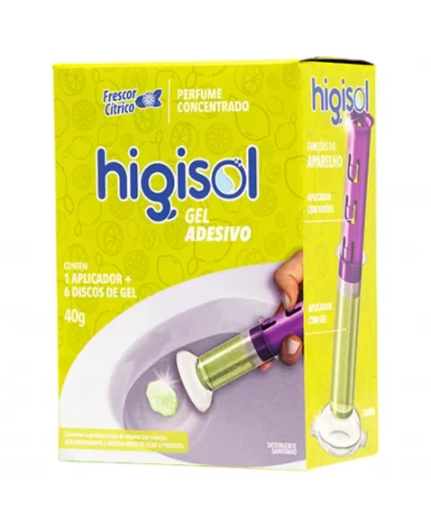 GEL ADESIVO SANITÁRIO HIGISOL FRESCOR CÍTRICO C/ APLICADOR E 6 DISCOS DE GEL