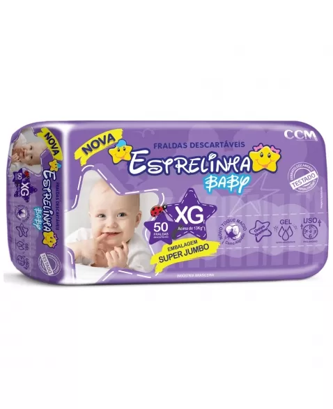 FRALDA DESCARTÁVEL INFANTIL ESTRELINHA SUPER JUMBO EXTRA GRANDE 50 UNIDADES