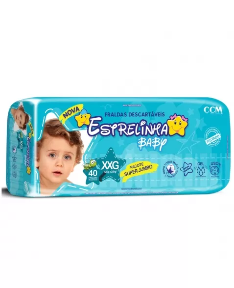 FRALDA DESCARTÁVEL INFANTIL ESTRELINHA SUPER JUMBO EXTRA, EXTRA GRANDE 40 UNIDADES