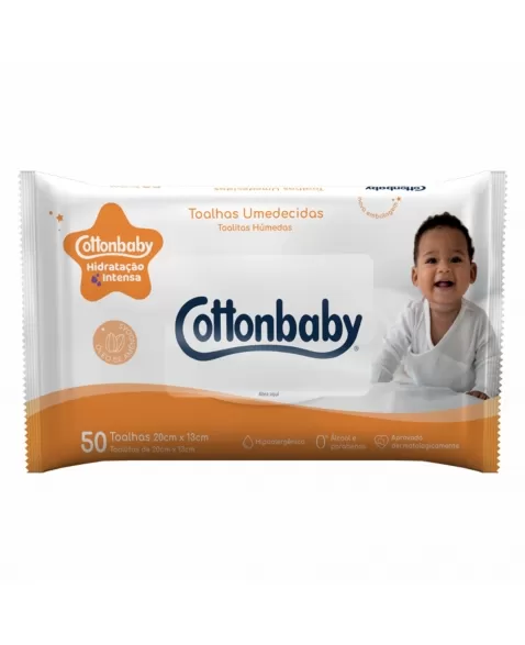 TOALHAS UMEDECIDAS COTTONBABY PREMIUM HIDRATAÇÃO INTENSA C/50 UNIDADES