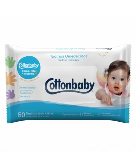 TOALHAS UMEDECIDAS COTTONBABY PREMIUM RECÉM NASCIDO C/50 UNIDADES