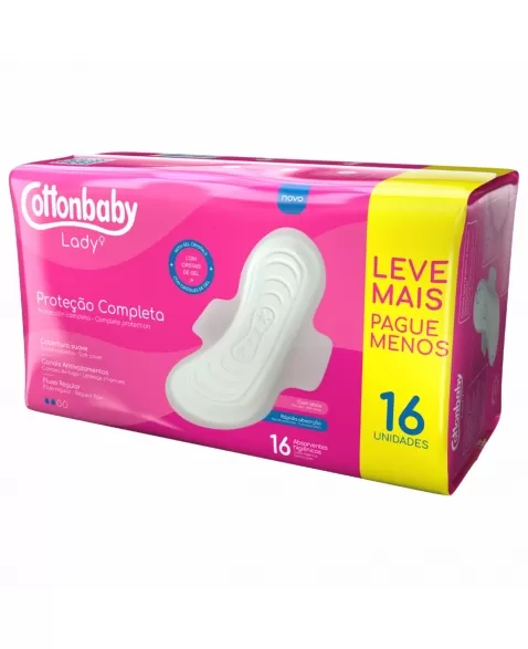 ABSORVENTES HIGIÊNICOS COTTONBABY LADY COM ABAS SUAVE ECONOMIZE C/16 UNIDADES