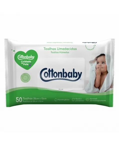 TOALHAS UMEDECIDAS COTTONBABY PREMIUM CUIDADO PELE C/50 UNIDADES