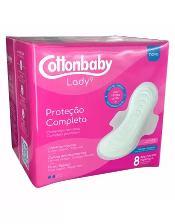 ABSORVENTES HIGIÊNICOS COTTONBABY LADY COM ABAS SUAVE C/8 UNIDADES