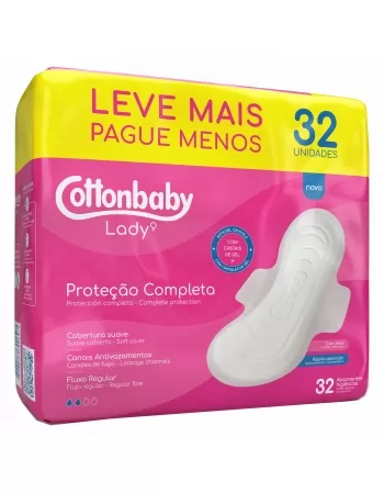 ABSORVENTES HIGIÊNICOS COTTONBABY LADY COM ABAS SUAVE LEVE MAIS PAGUE C/32 UNIDADES