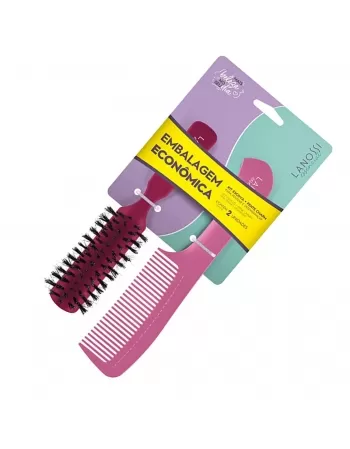 ESCOVA + PENTE LANOSSI CHARM ESSENCIAL KIT EMBALAGEM ECONÔMICA C/2 UNIDADES (LS0075)