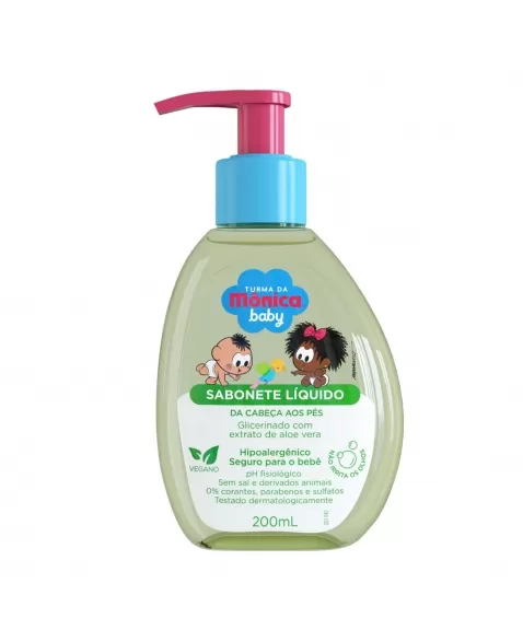 SABONETE LÍQUIDO TURMA DA MÔNICA DA CAB. AOS PÉS GLICERINADO COM EXTRATO DE ALOE VERA 200ML