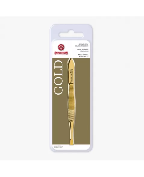 PINÇA INOX MUNDIAL GOLD DOURADA PONTA RETA C/1 UNIDADE