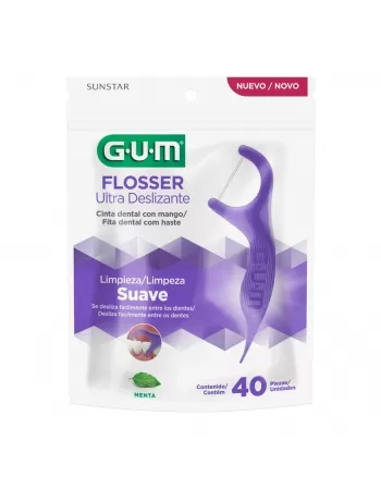 FITA DENTAL COM HASTE G.U.M FLOSSER ULTRA DESLIZANTE SUAVE C/40 UNIDADES
