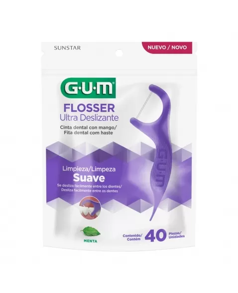 FITA DENTAL COM HASTE G.U.M FLOSSER ULTRA DESLIZANTE SUAVE C/40 UNIDADES