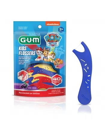 FIO DENTAL COM HASTE G.U.M FLOSSER INFANTIL PATRULHA CANINA UVA C/40 UNIDADES