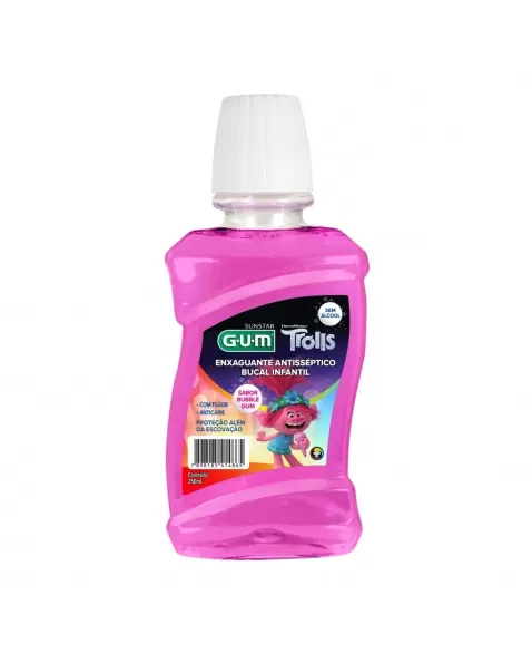 ANTISSÉPTICO BUCAL INFANTIL G.U.M TROLLS BUBBLE GUM 250ML