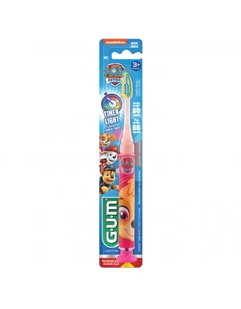 ESCOVA DENTAL INFANTIL G.U.M EDUCATIVA PATRULHA CANINA TIMER LIGHT +3 ANOS MACIA C/1 UNIDADE