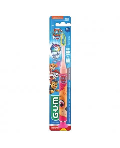 ESCOVA DENTAL INFANTIL G.U.M EDUCATIVA PATRULHA CANINA TIMER LIGHT +3 ANOS MACIA C/1 UNIDADE