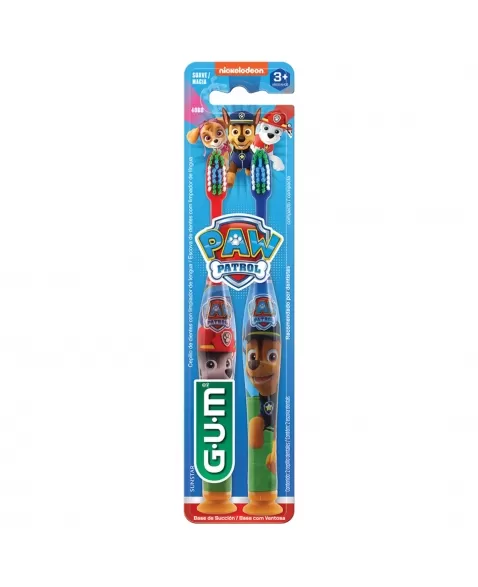 ESCOVA DENTAL INFANTIL G.U.M C/ LIMPADOR DE LÍNGUA PATRULHA CANINA +3 ANOS MACIA C/1 UNIDADE