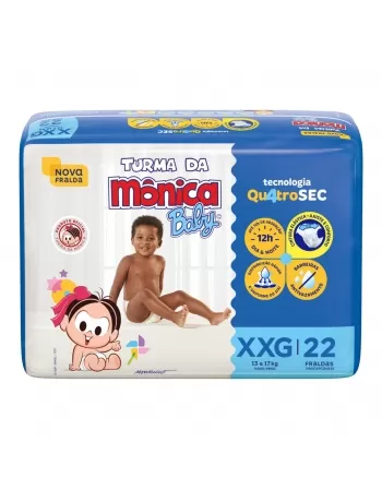 FRALDA DESCARTÁVEL INFANTIL TURMA DA MÔNICA BABY EXTRA, EXTRA GRANDE 13KG A 17KG PACOTE C/22 UNIDADES