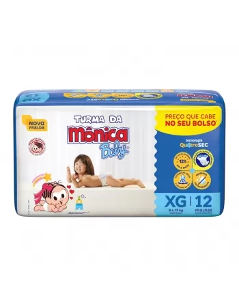 FRALDA DESCARTÁVEL INFANTIL TURMA DA MÔNICA BABY EXTRA GRANDE 9KG A 13KG PACOTE C/12 UNIDADES