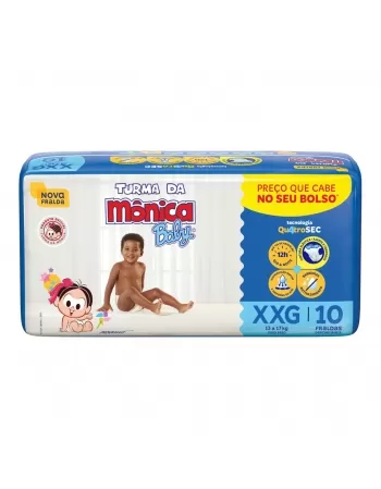 FRALDA DESCARTÁVEL INFANTIL TURMA DA MÔNICA BABY EXTRA, EXTRA GRANDE 13KG A 17KG PACOTE C/10 UNIDADES